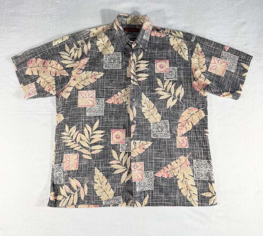 Tori Richard Men's Size L Short Sleeve Button Down Tropical Leaf Print Shirt